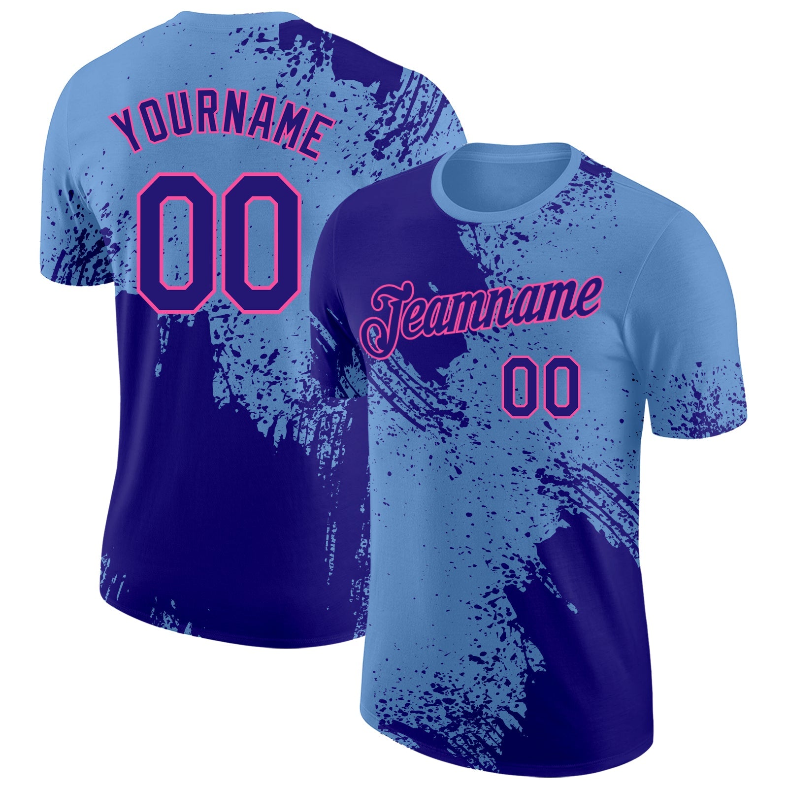 Custom Light Blue Dark Purple-Pink Abstract Brush Stroke Performance T-Shirt - Main View