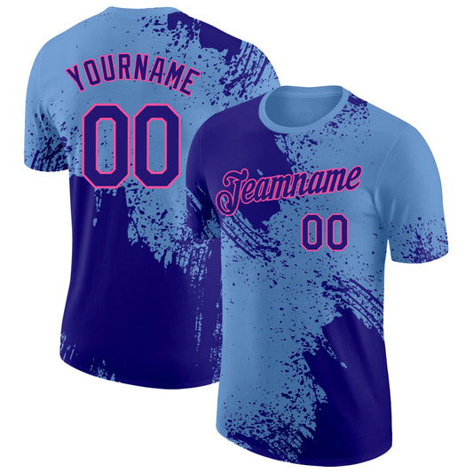 Custom Light Blue Dark Purple-Pink Abstract Brush Stroke Performance T-Shirt - Main View