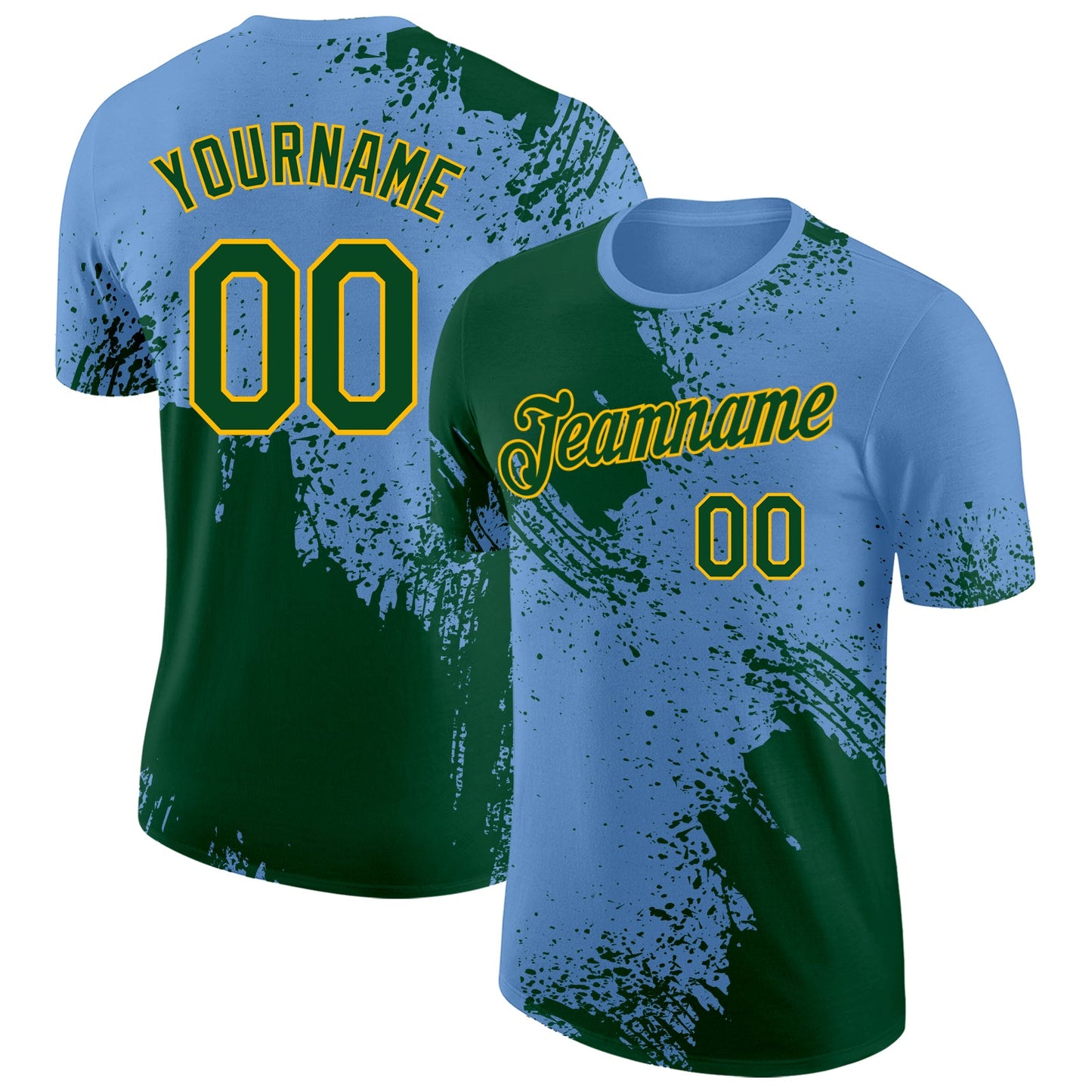 Custom Light Blue Green-Gold Abstract Brush Stroke Performance T-Shirt - Main View