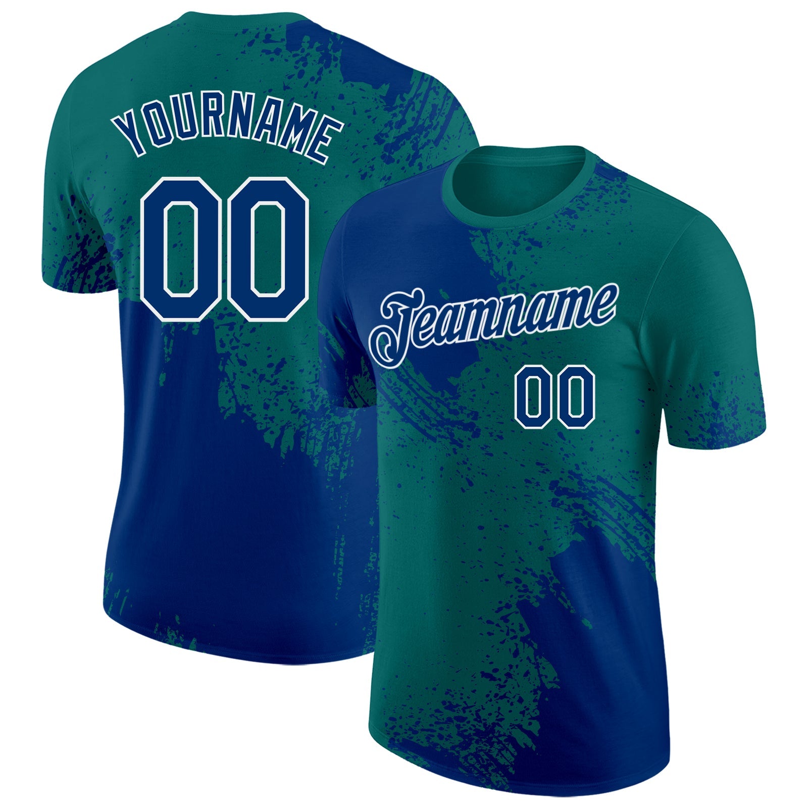 Custom Teal US Navy Blue-White Abstract Brush Stroke Performance T-Shirt - Main View