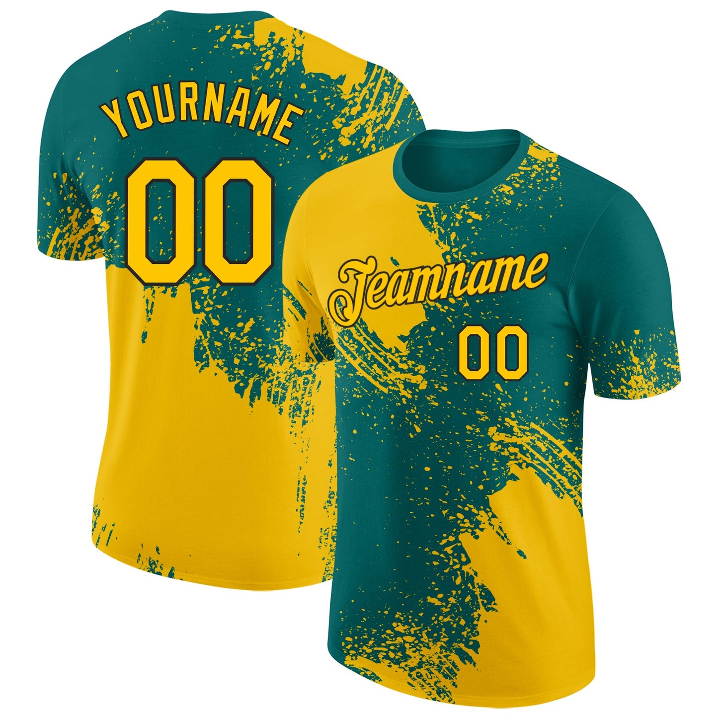 Custom Teal Yellow-Black Abstract Brush Stroke Performance T-Shirt - Main View