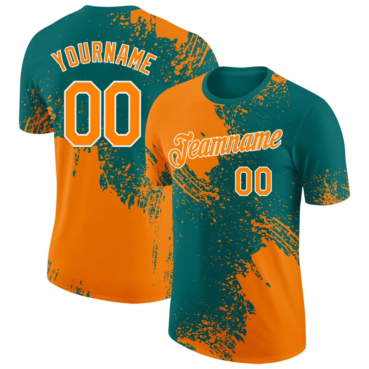 Custom Teal Bay Orange-White Abstract Brush Stroke Performance T-Shirt - Main View