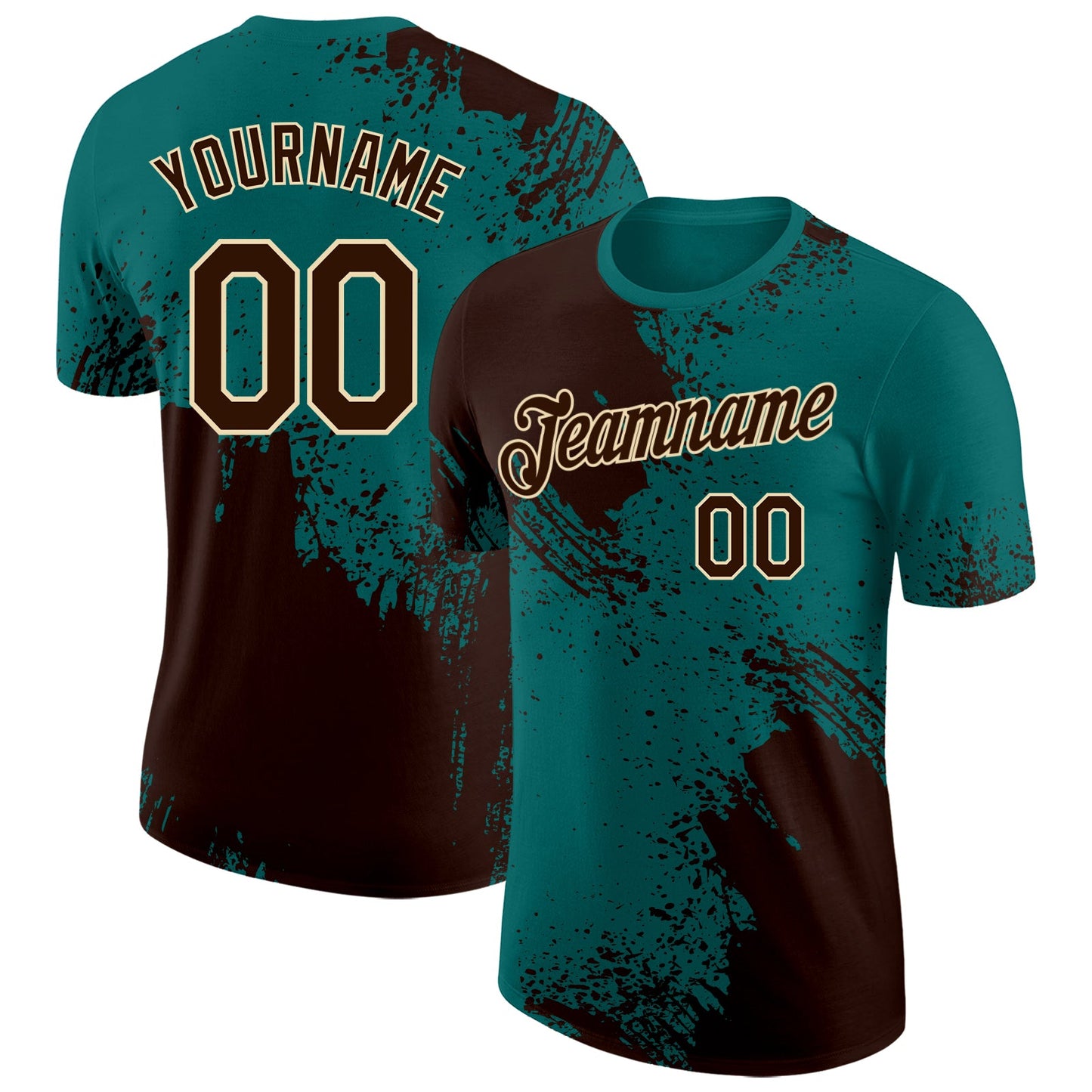 Custom Teal Brown-Cream Abstract Brush Stroke Performance T-Shirt - Main View