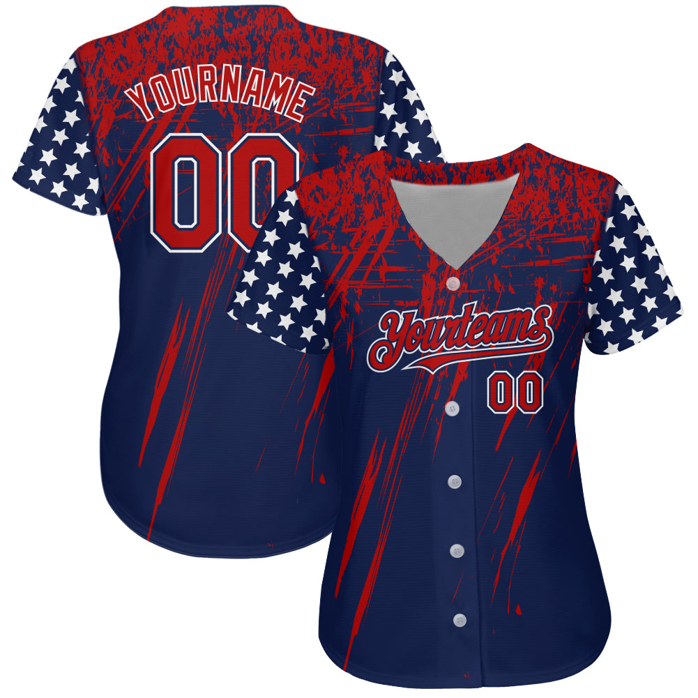 Custom Navy Red-Royal 3D American Flag Authentic Baseball Jersey view 2