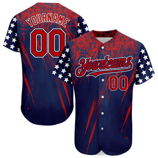Custom Navy Red-Royal 3D American Flag Authentic Baseball Jersey - Main View