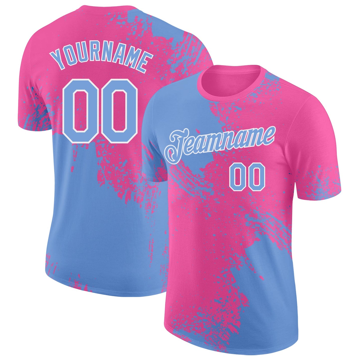 Custom Pink Light Blue-White Abstract Brush Stroke Performance T-Shirt - Main View
