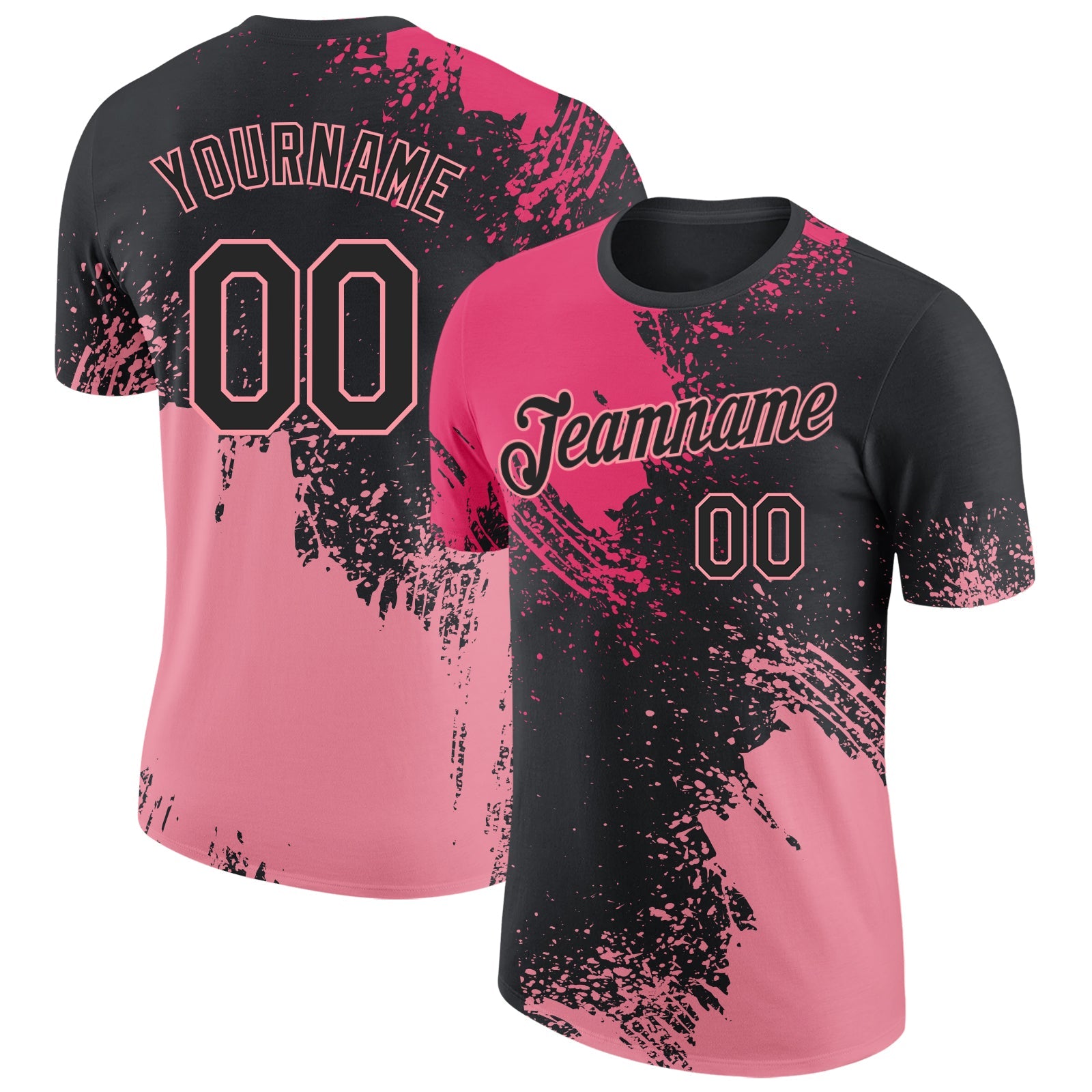 Custom Black Neon Pink-Medium Pink Abstract Brush Stroke Performance T-Shirt - Main View