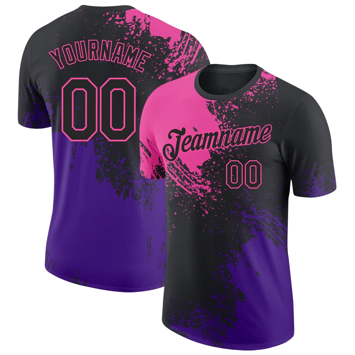 Custom Black Pink-Purple Abstract Brush Stroke Performance T-Shirt - Main View