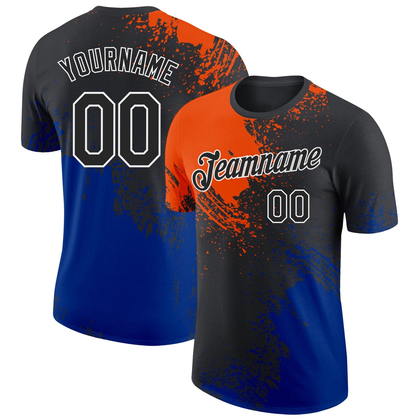 Custom Black Orange Royal-White Abstract Brush Stroke Performance T-Shirt - Main View