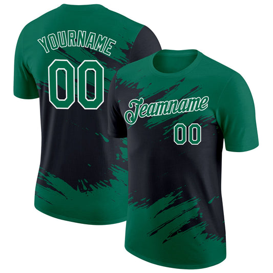 Custom Kelly Green Black-White Abstract Brush Stroke Splatter Performance T-Shirt - Main View