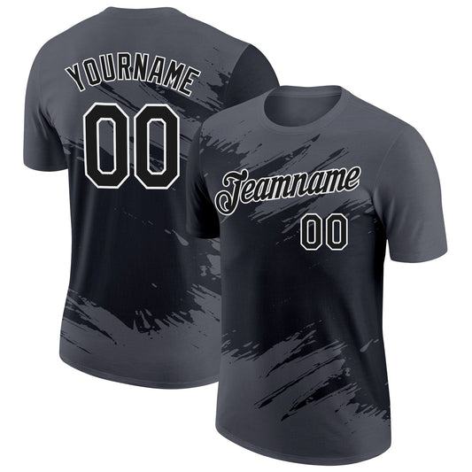 Custom Steel Gray Black-White Abstract Brush Stroke Splatter Performance T-Shirt - Main View