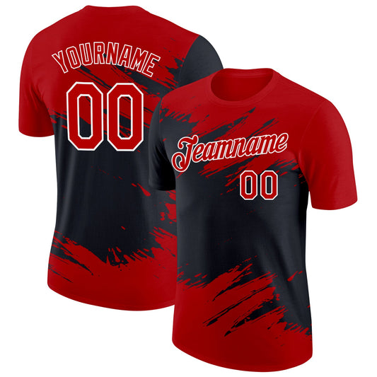 Custom Red Black-White Abstract Brush Stroke Splatter Performance T-Shirt - Main View