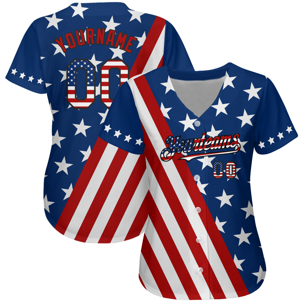 Custom Royal USA Flag Red-Black 3D Authentic Baseball Jersey view 2