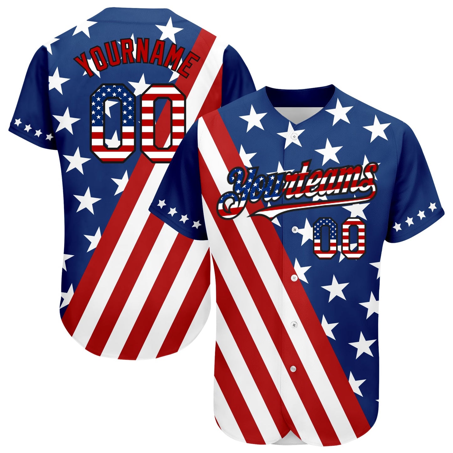 Custom Royal USA Flag Red-Black 3D Authentic Baseball Jersey - Main View
