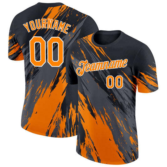 Custom Black Bay Orange Steel Gray-White Abstract Brush Stroke Splatter Performance T-Shirt - Main View