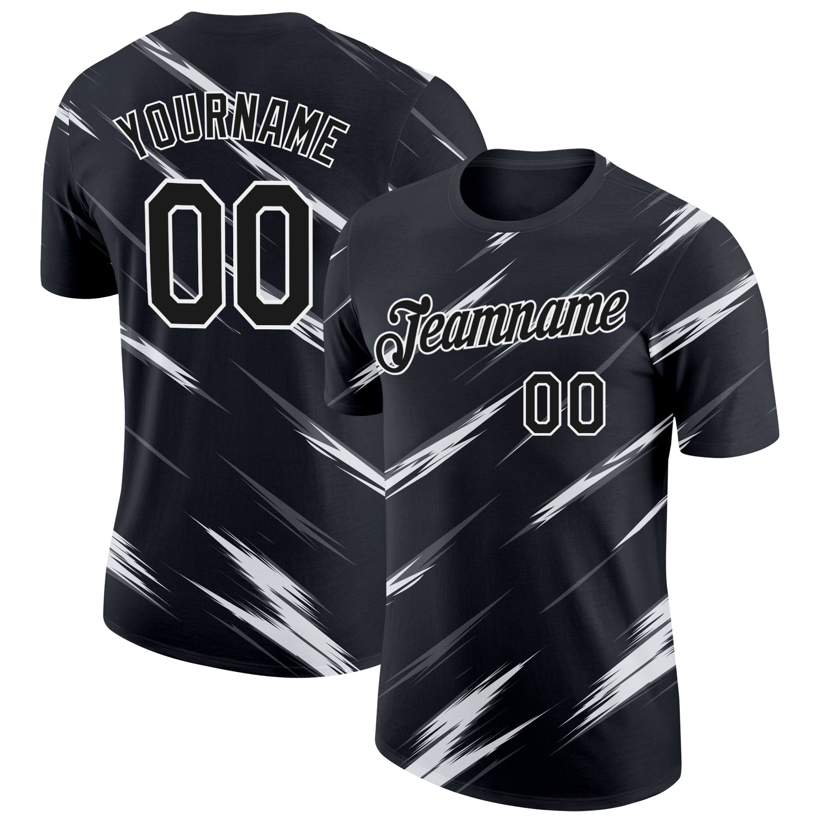 Custom Black Steel Gray-White Abstract Brush Stroke Performance T-Shirt - Main View