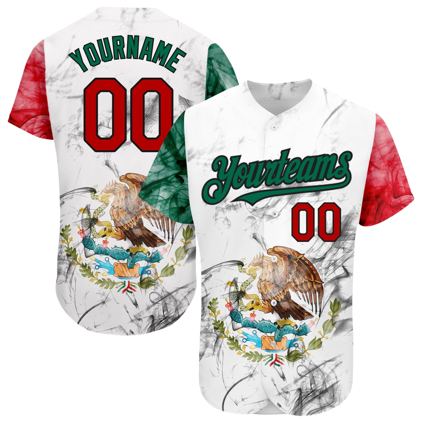 Custom White Red Kelly Green-Black 3D Mexican Flag Authentic Baseball Jersey - Main View