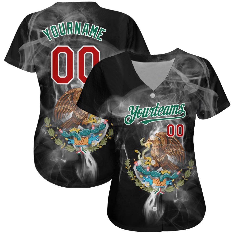 Custom Black Red Kelly Green 3D Mexico Authentic Baseball Jersey view 2