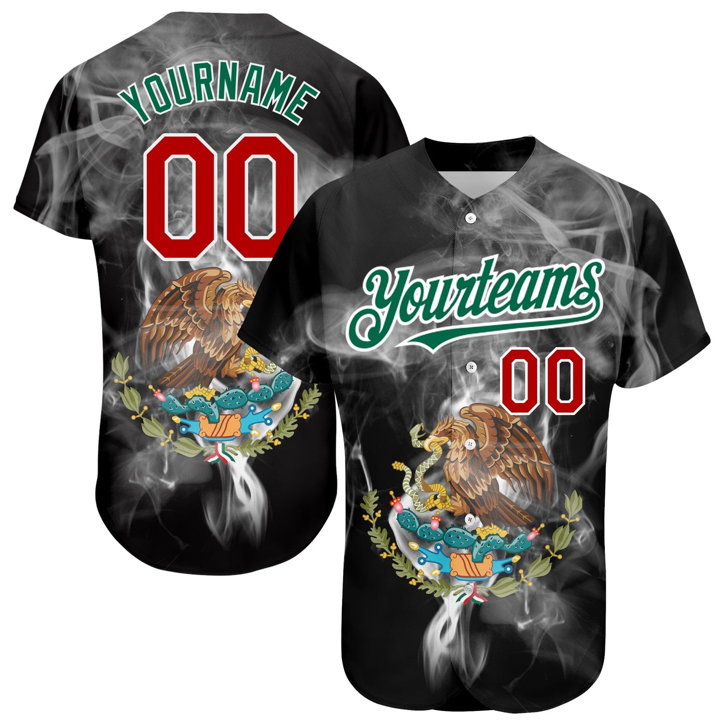 Custom Black Red Kelly Green 3D Mexico Authentic Baseball Jersey - Main View