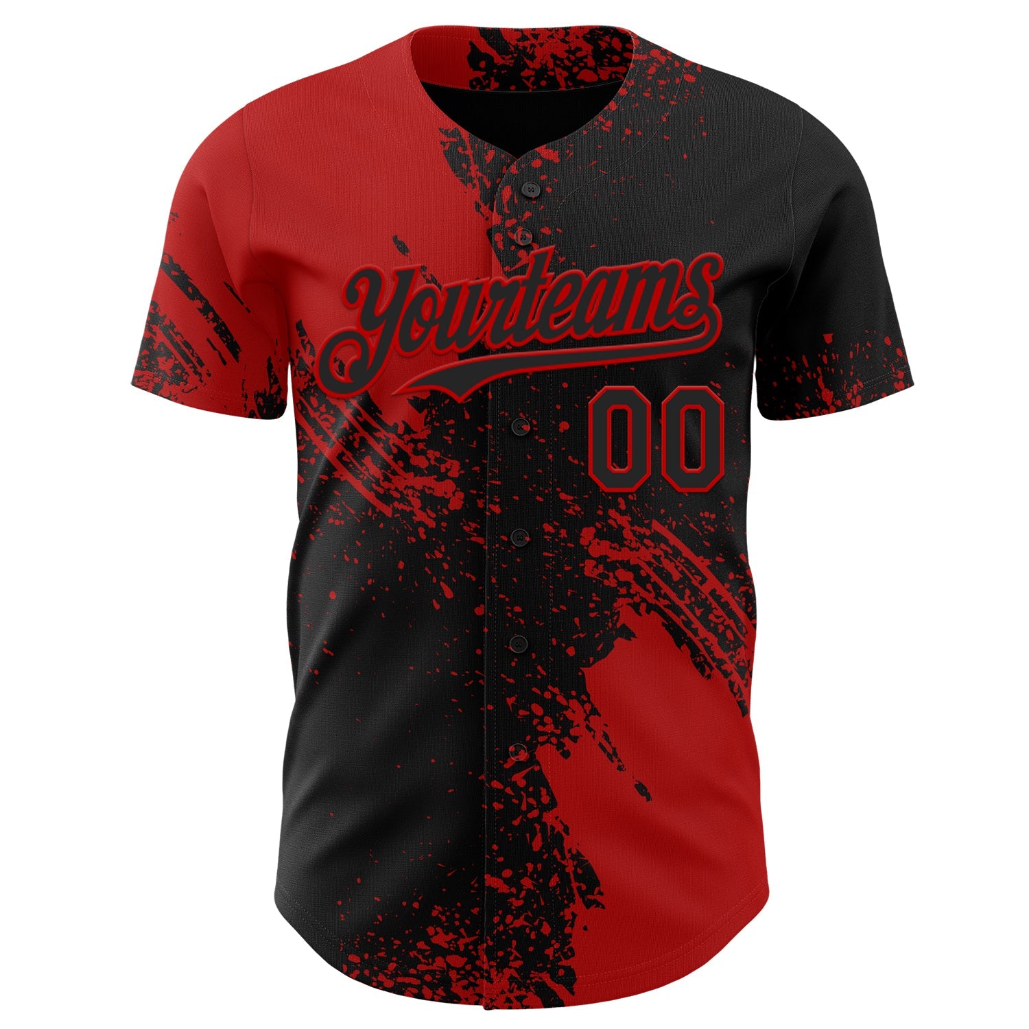 Custom Black-Red Abstract Brush Stroke Authentic Baseball Jersey view 2