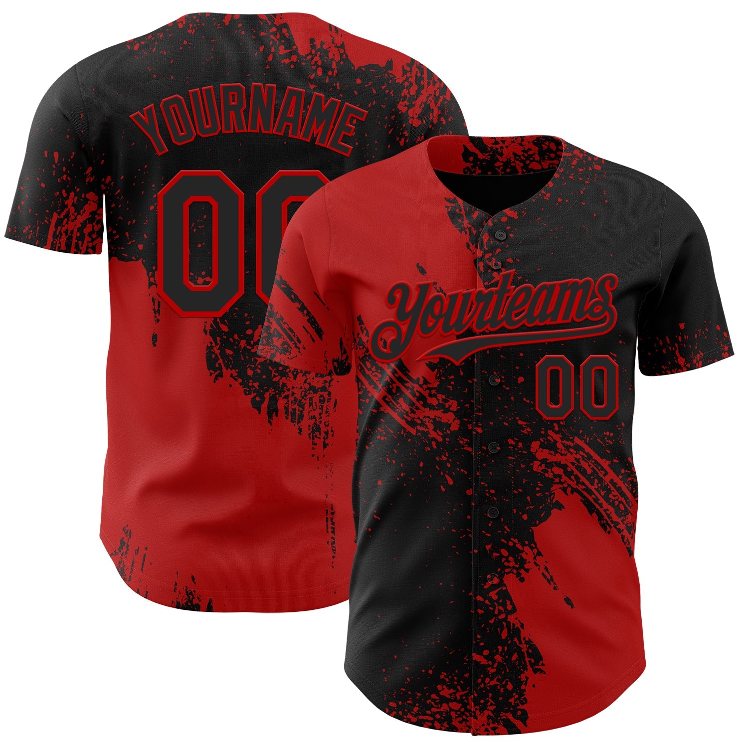 Custom Black-Red Abstract Brush Stroke Authentic Baseball Jersey - Main View
