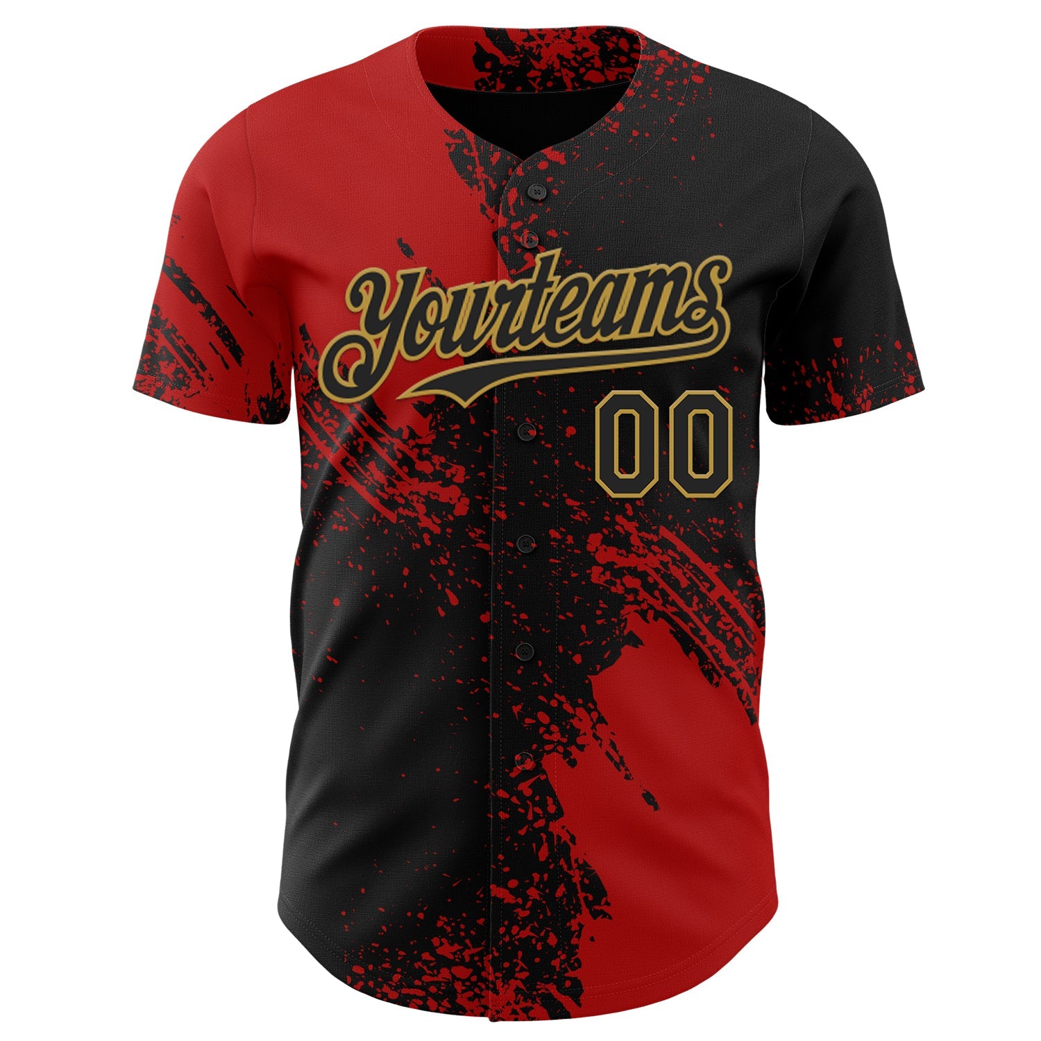 Custom Black Red-Old Gold Abstract Brush Stroke Authentic Baseball Jersey view 2