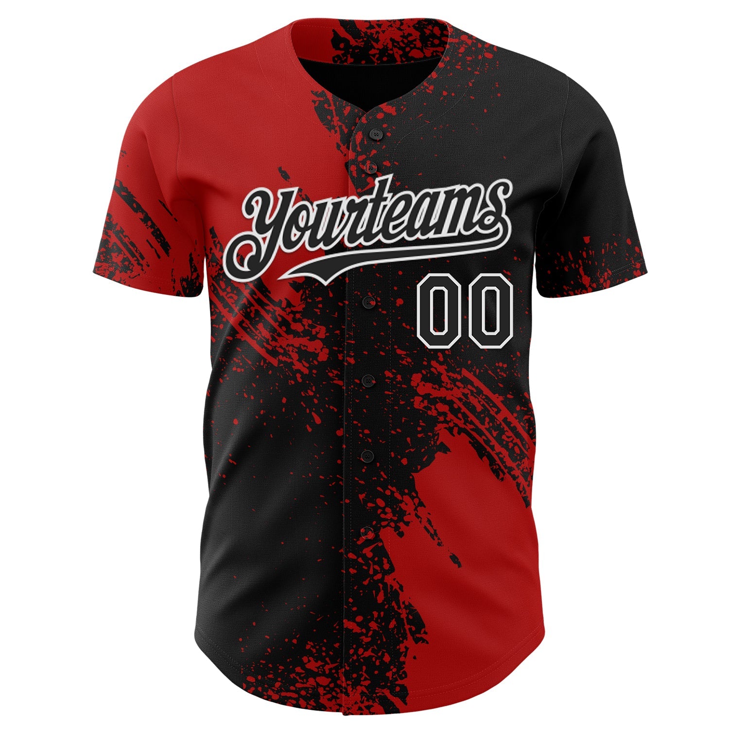 Custom Black Red-White Abstract Brush Stroke Authentic Baseball Jersey view 2