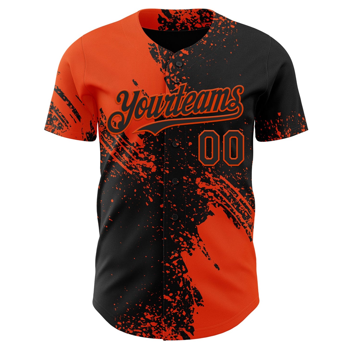Custom Black-Orange Abstract Brush Stroke Authentic Baseball Jersey view 2