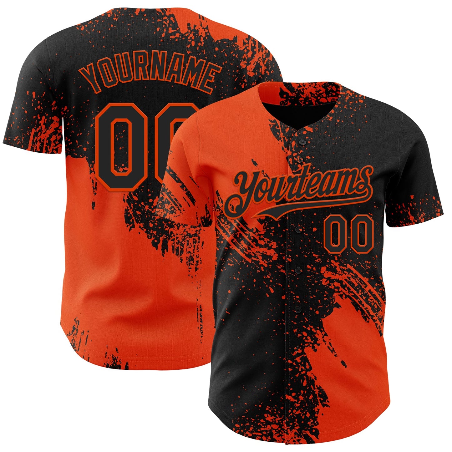 Custom Black-Orange Abstract Brush Stroke Authentic Baseball Jersey - Main View