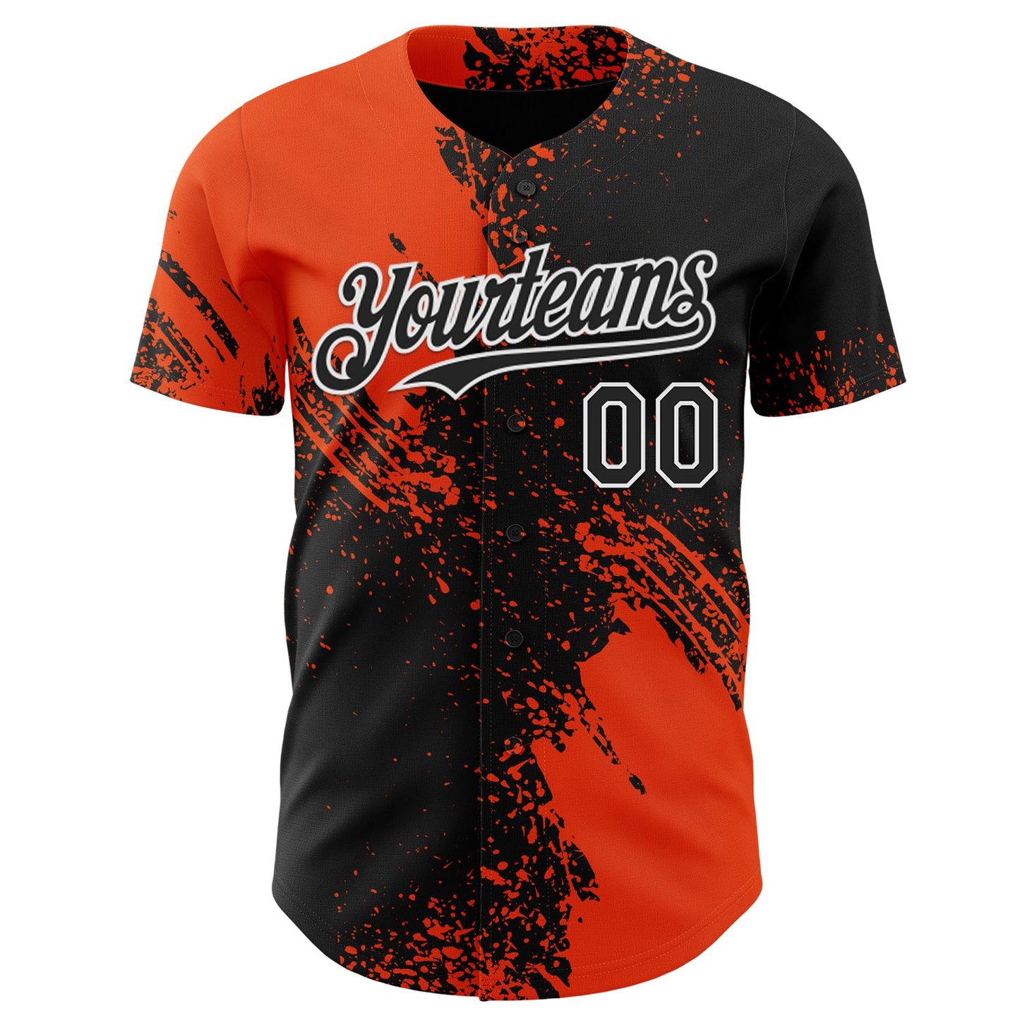Custom Black Orange-White Abstract Brush Stroke Authentic Baseball Jersey view 2