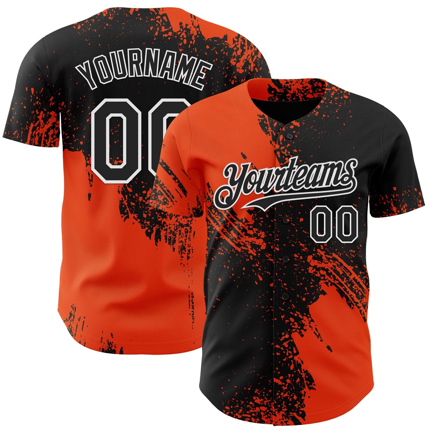 Custom Black Orange-White Abstract Brush Stroke Authentic Baseball Jersey - Main View