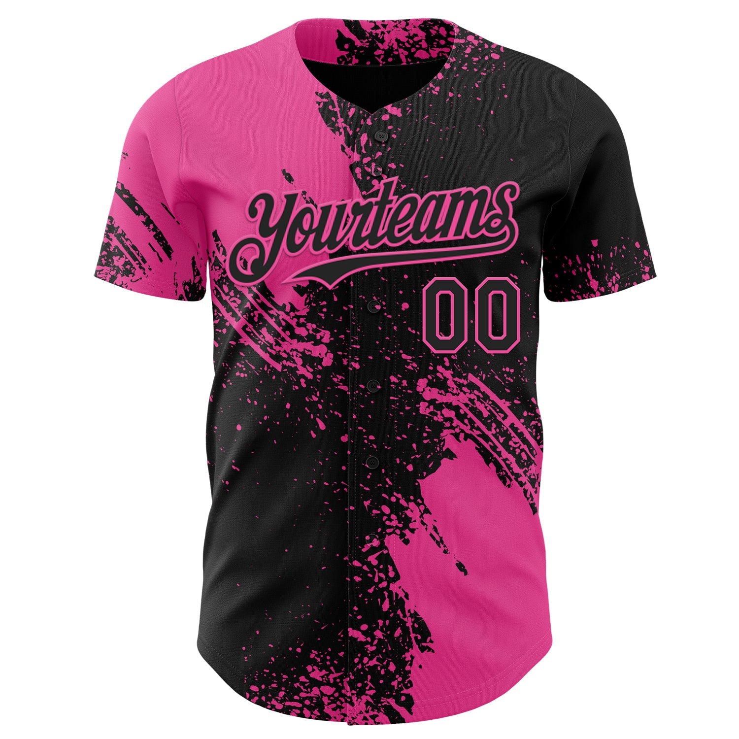 Custom Black-Pink Abstract Brush Stroke Authentic Baseball Jersey view 2