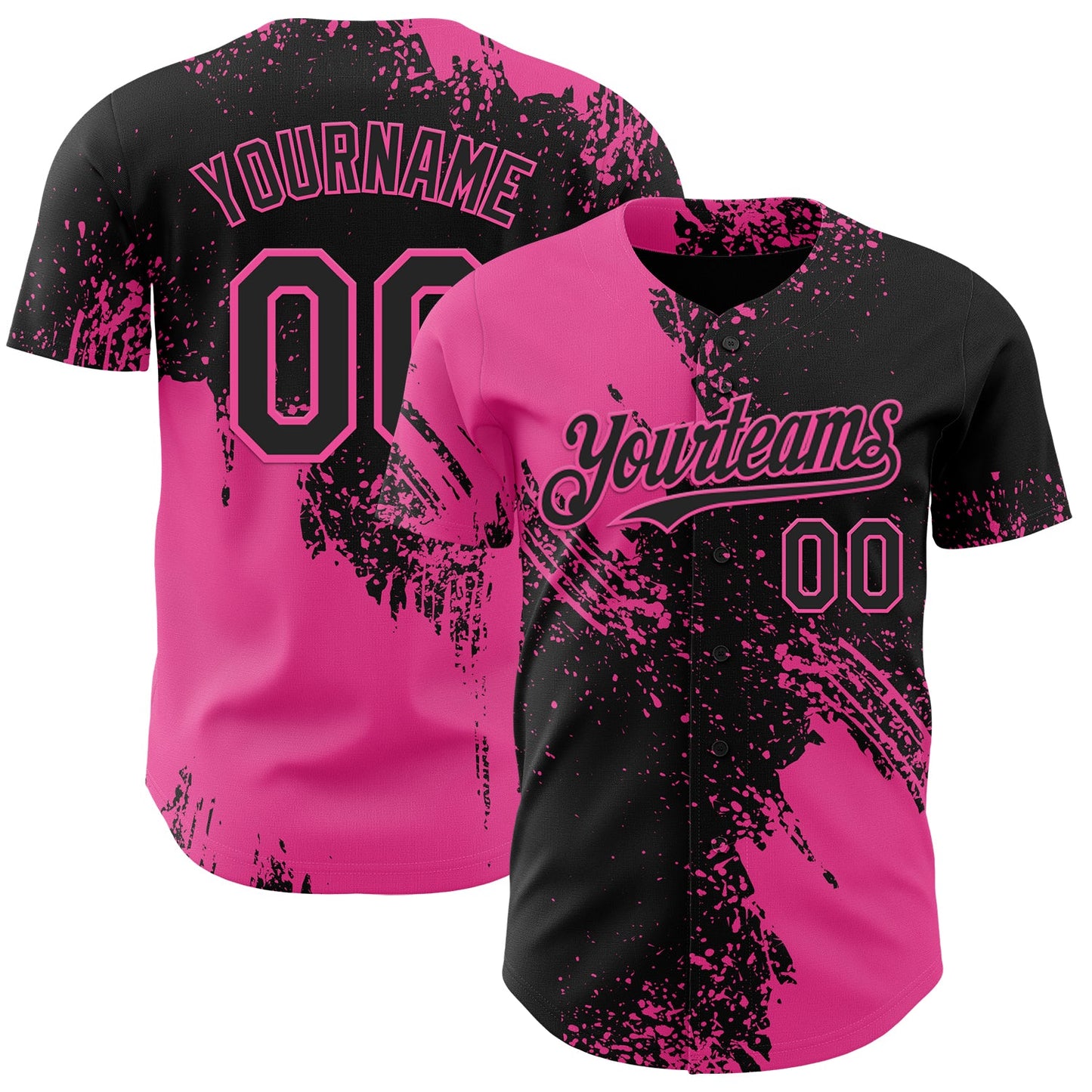 Custom Black-Pink Abstract Brush Stroke Authentic Baseball Jersey - Main View