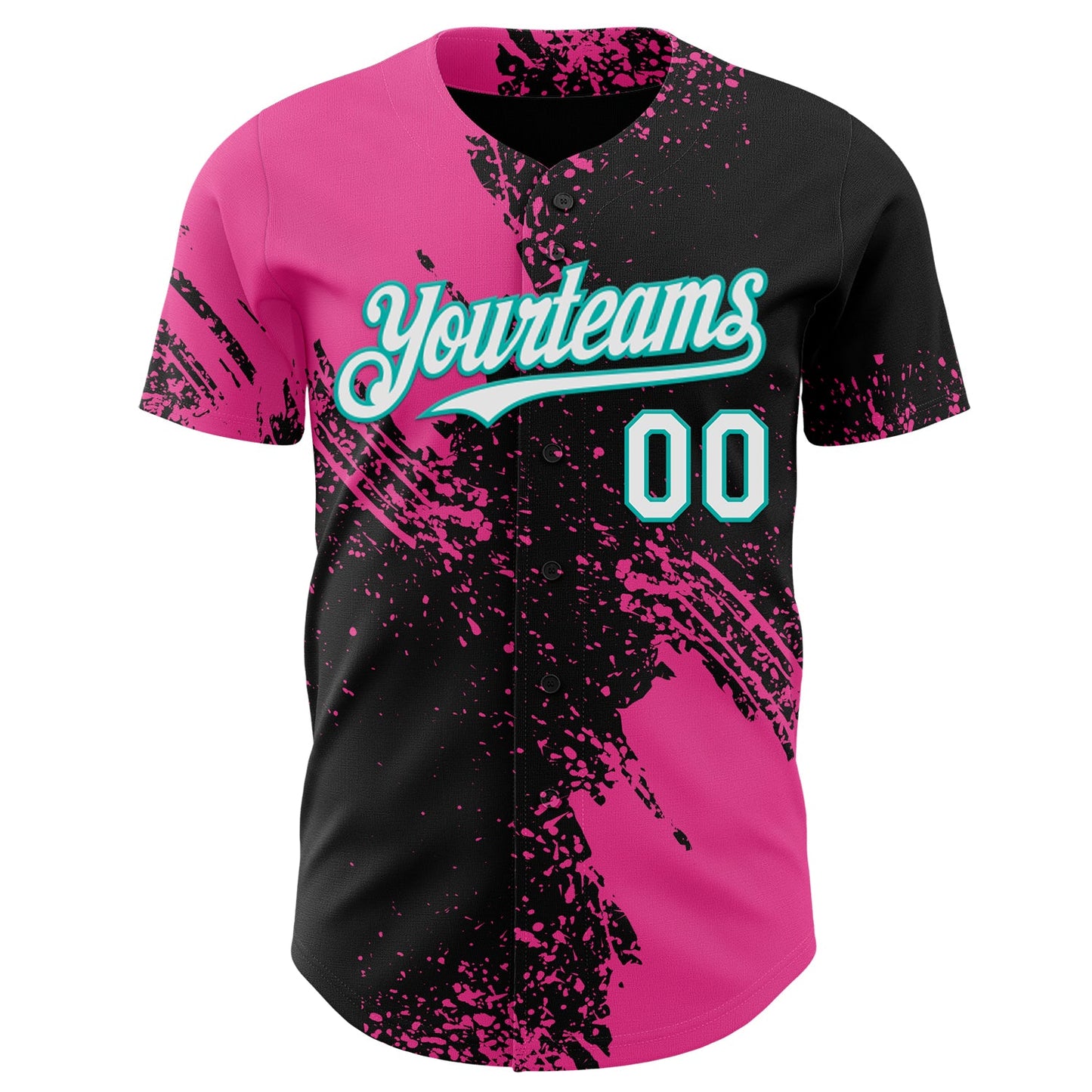 Custom Black White Pink-Aqua Abstract Brush Stroke Authentic Baseball Jersey view 2