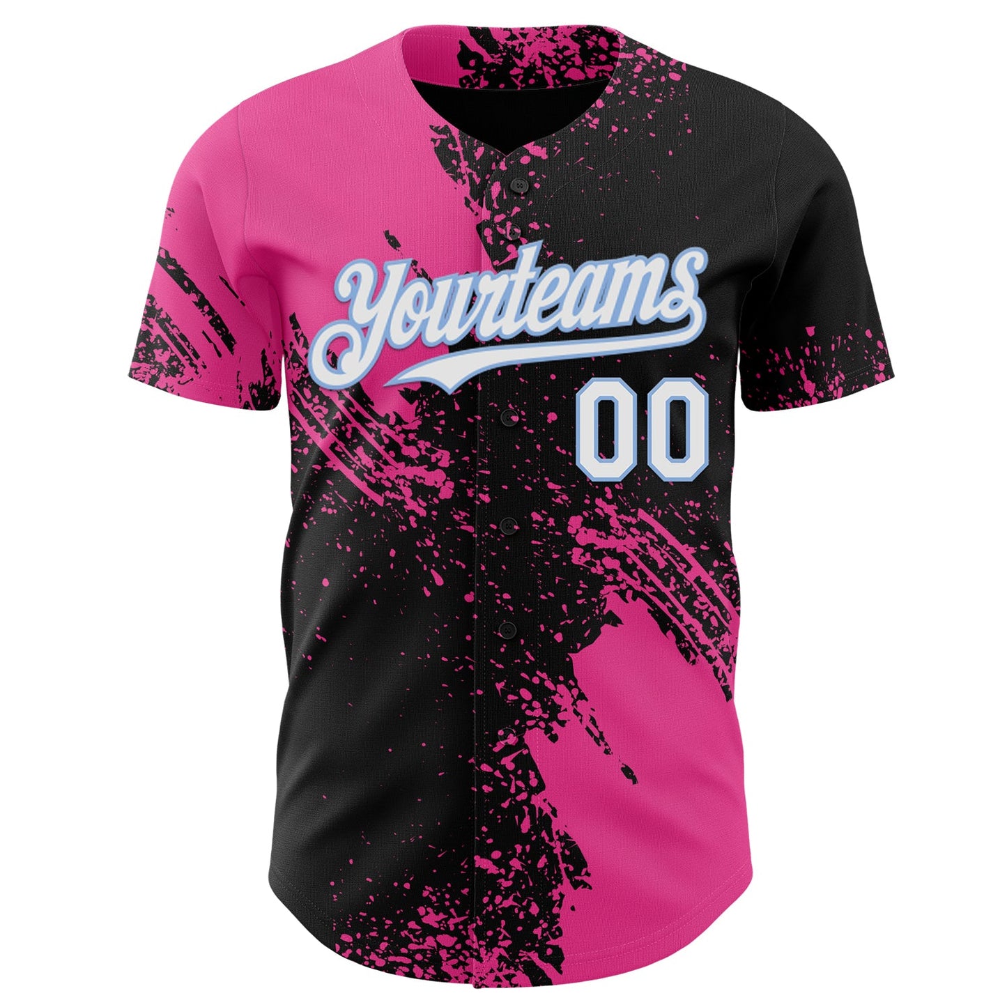 Custom Black White Pink-Light Blue Abstract Brush Stroke Authentic Baseball Jersey view 2