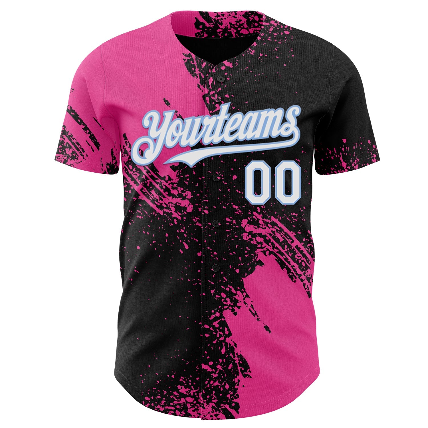 Custom Black White Pink-Light Blue Abstract Brush Stroke Authentic Baseball Jersey view 2