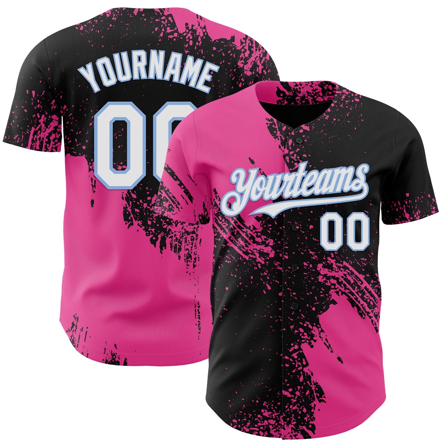 Custom Black White Pink-Light Blue Abstract Brush Stroke Authentic Baseball Jersey - Main View