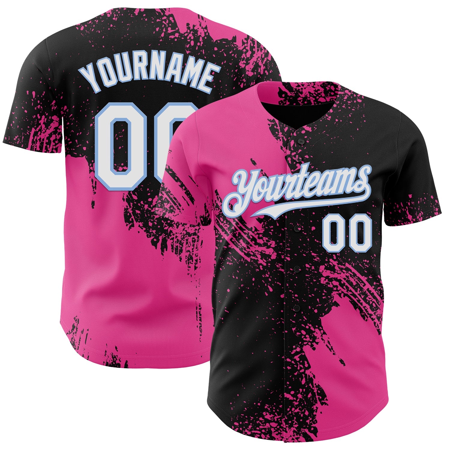 Custom Black White Pink-Light Blue Abstract Brush Stroke Authentic Baseball Jersey - Main View