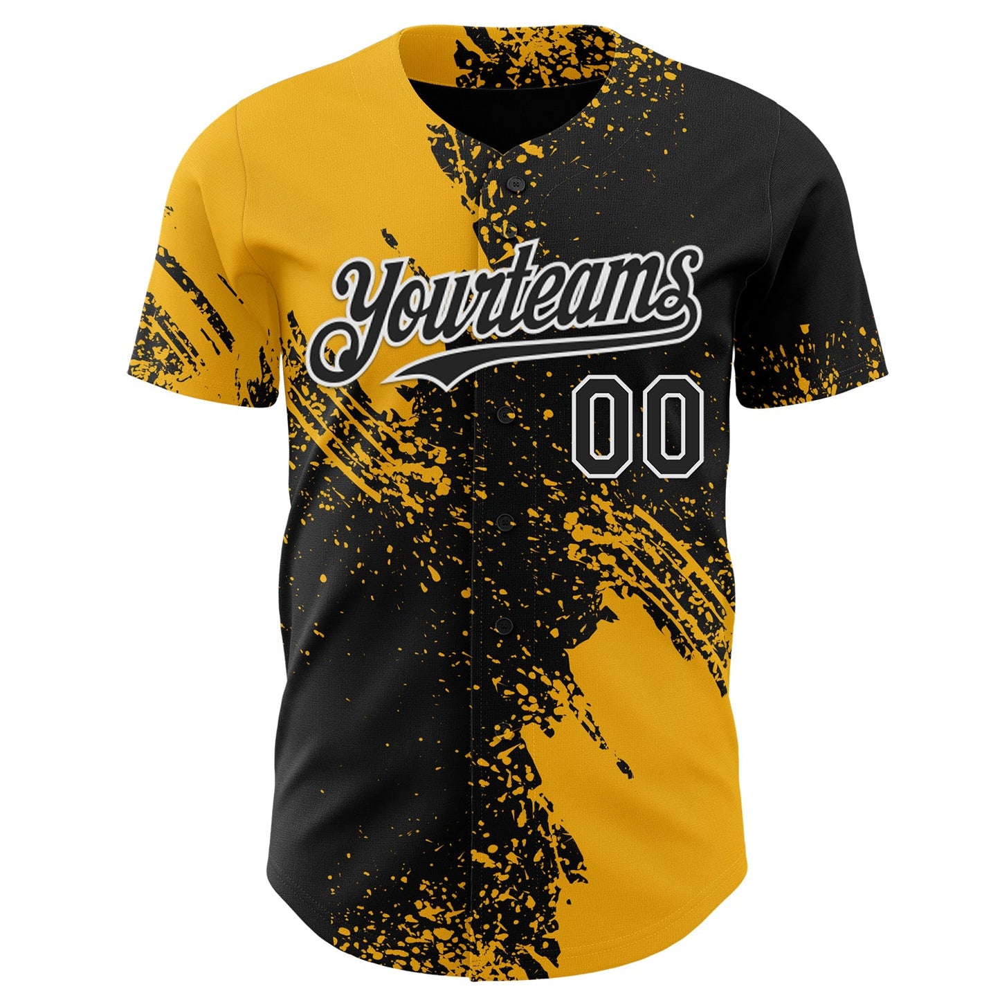 Custom Black Gold-White Abstract Brush Stroke Authentic Baseball Jersey view 2