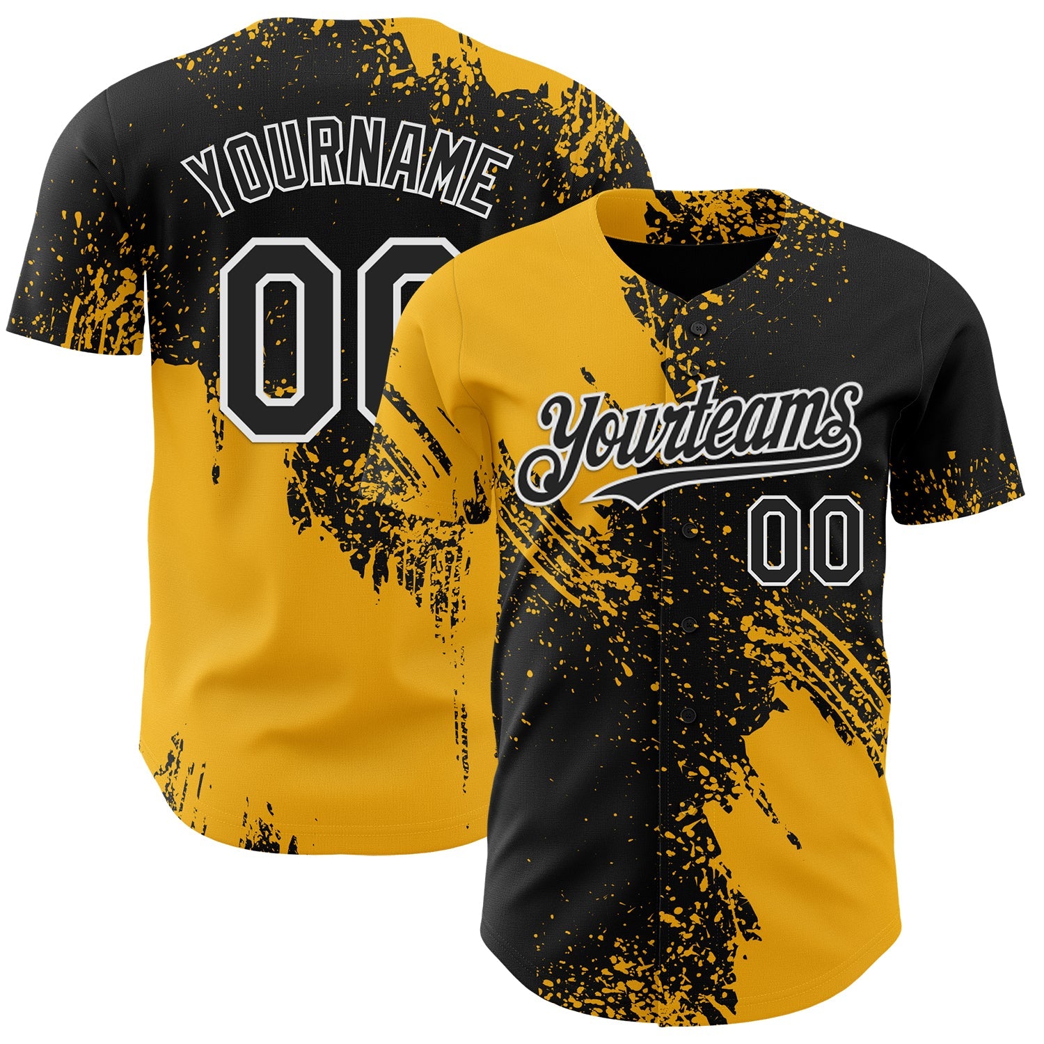 Custom Black Gold-White Abstract Brush Stroke Authentic Baseball Jersey - Main View