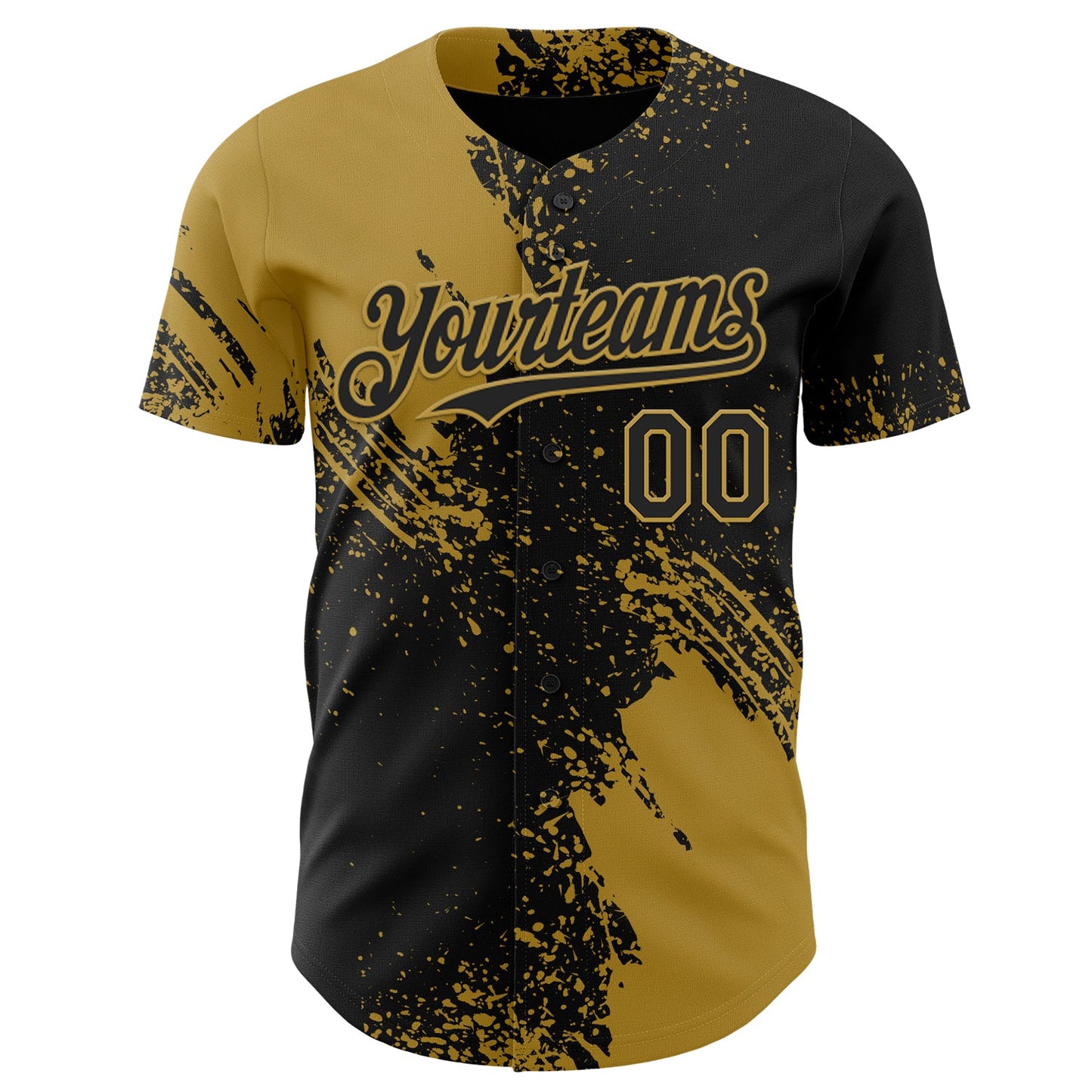 Custom Black-Old Gold Abstract Brush Stroke Authentic Baseball Jersey view 2