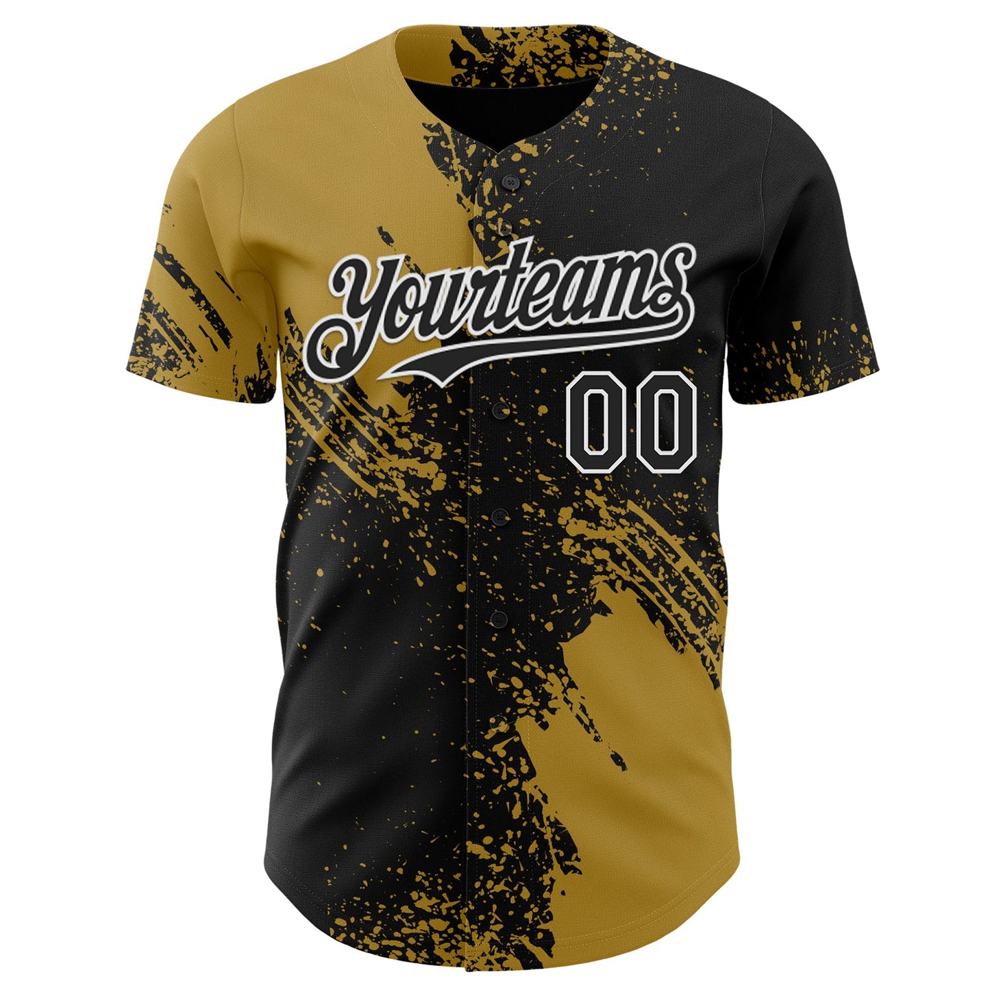 Custom Black Old Gold-White Abstract Brush Stroke Authentic Baseball Jersey view 2