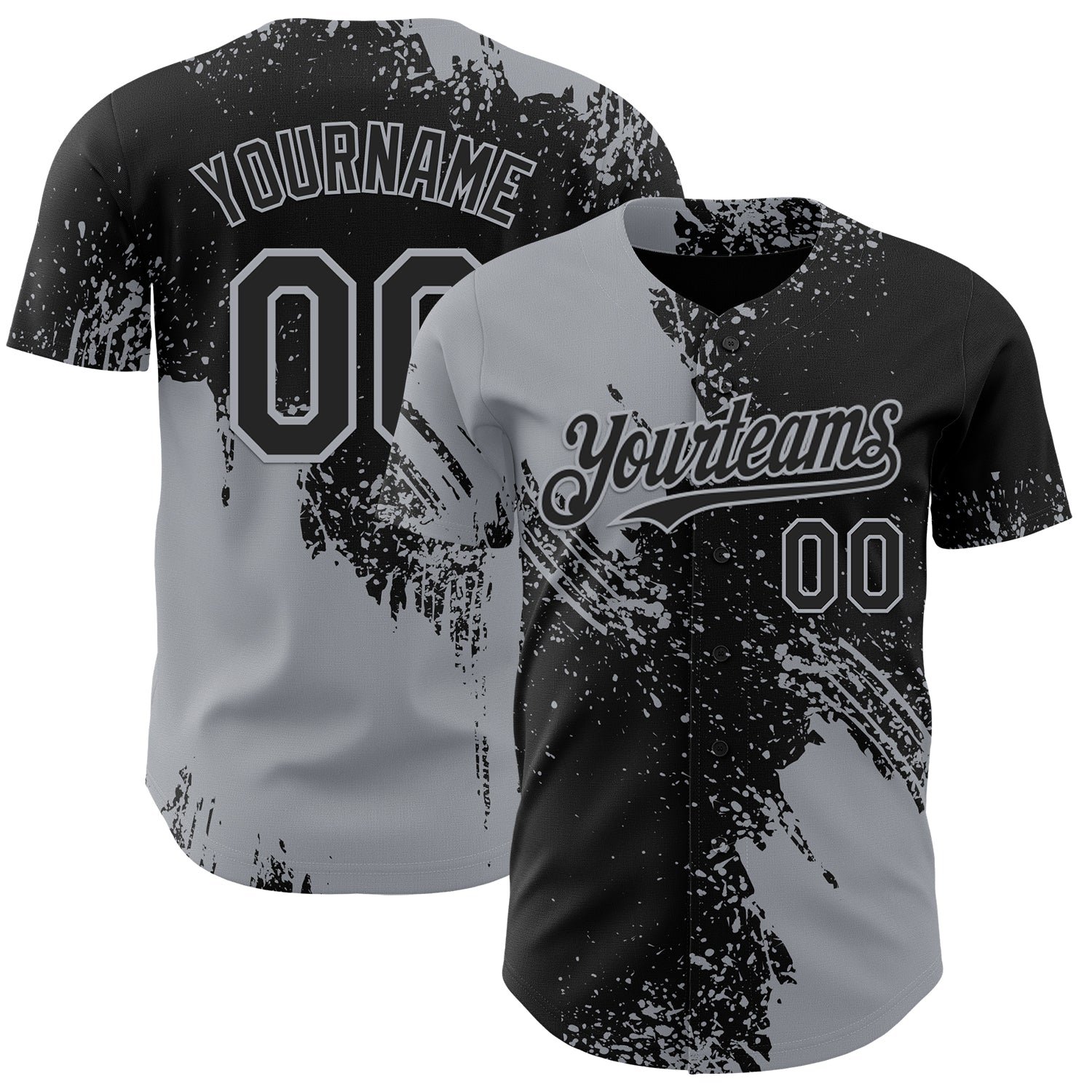 Custom Black-Gray Abstract Brush Stroke Authentic Baseball Jersey - Main View