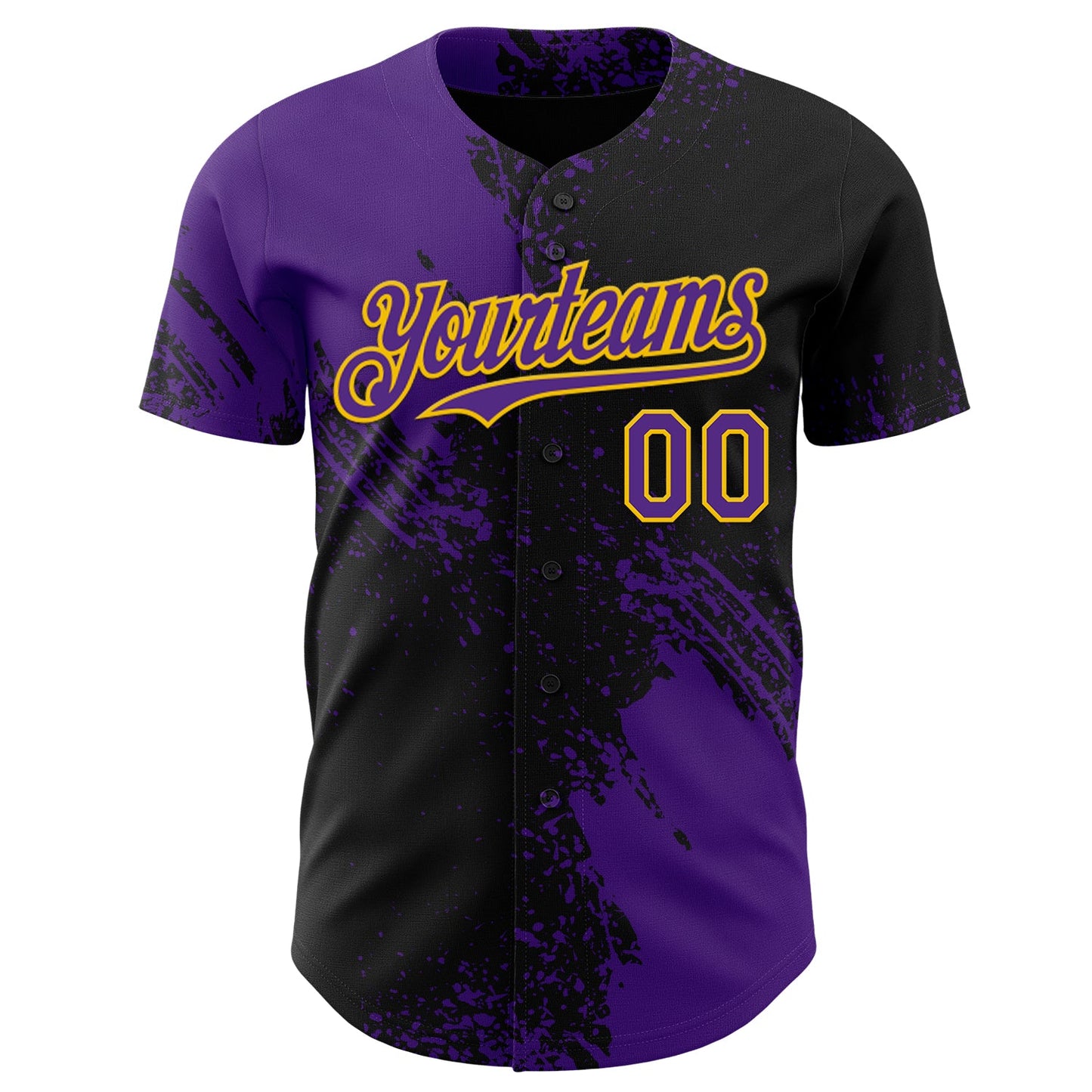 Custom Black Purple-Yellow Abstract Brush Stroke Authentic Baseball Jersey view 2