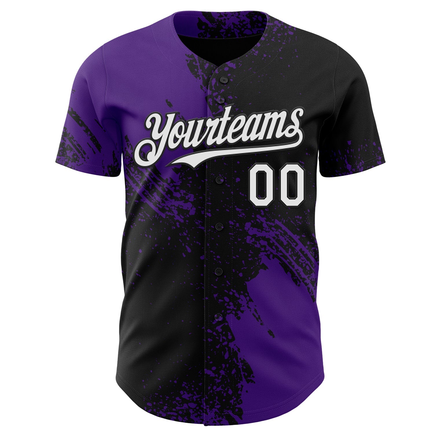 Custom Black White-Purple Abstract Brush Stroke Authentic Baseball Jersey view 2