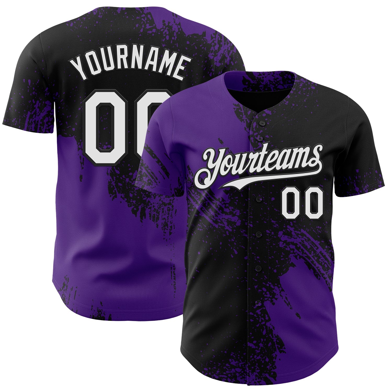 Custom Black White-Purple Abstract Brush Stroke Authentic Baseball Jersey - Main View