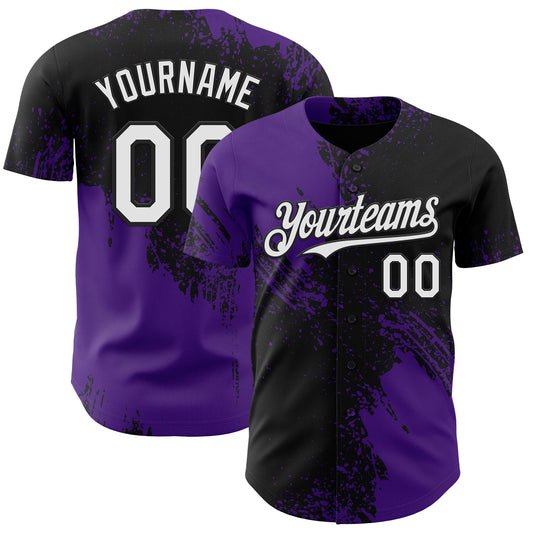 Custom Black White-Purple Abstract Brush Stroke Authentic Baseball Jersey - Main View