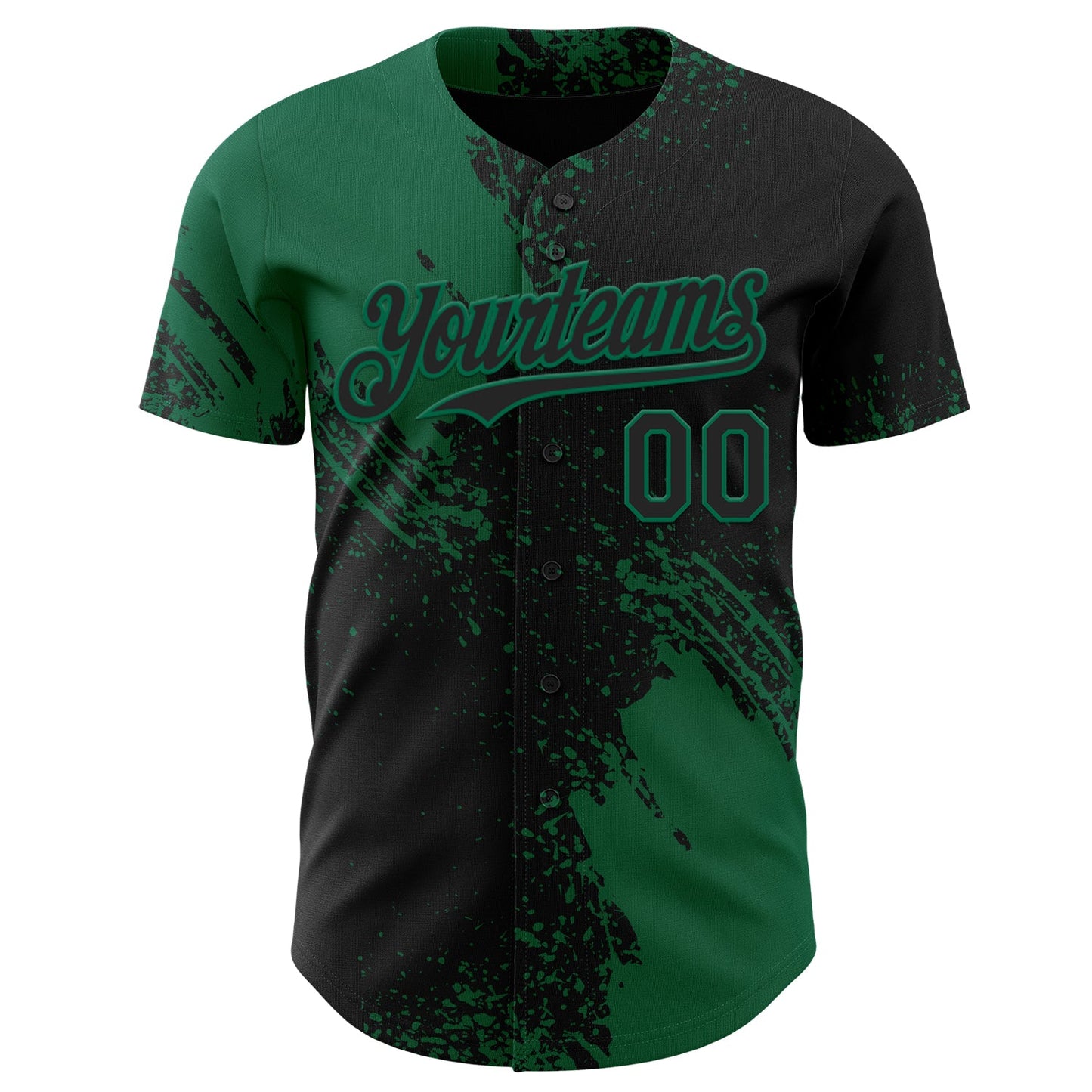 Custom Black-Kelly Green Abstract Brush Stroke Authentic Baseball Jersey view 2