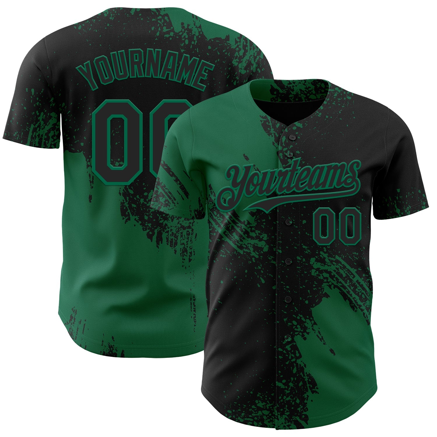 Custom Black-Kelly Green Abstract Brush Stroke Authentic Baseball Jersey - Main View