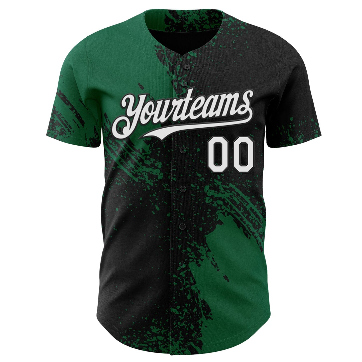 Custom Black White-Kelly Green Abstract Brush Stroke Authentic Baseball Jersey view 2